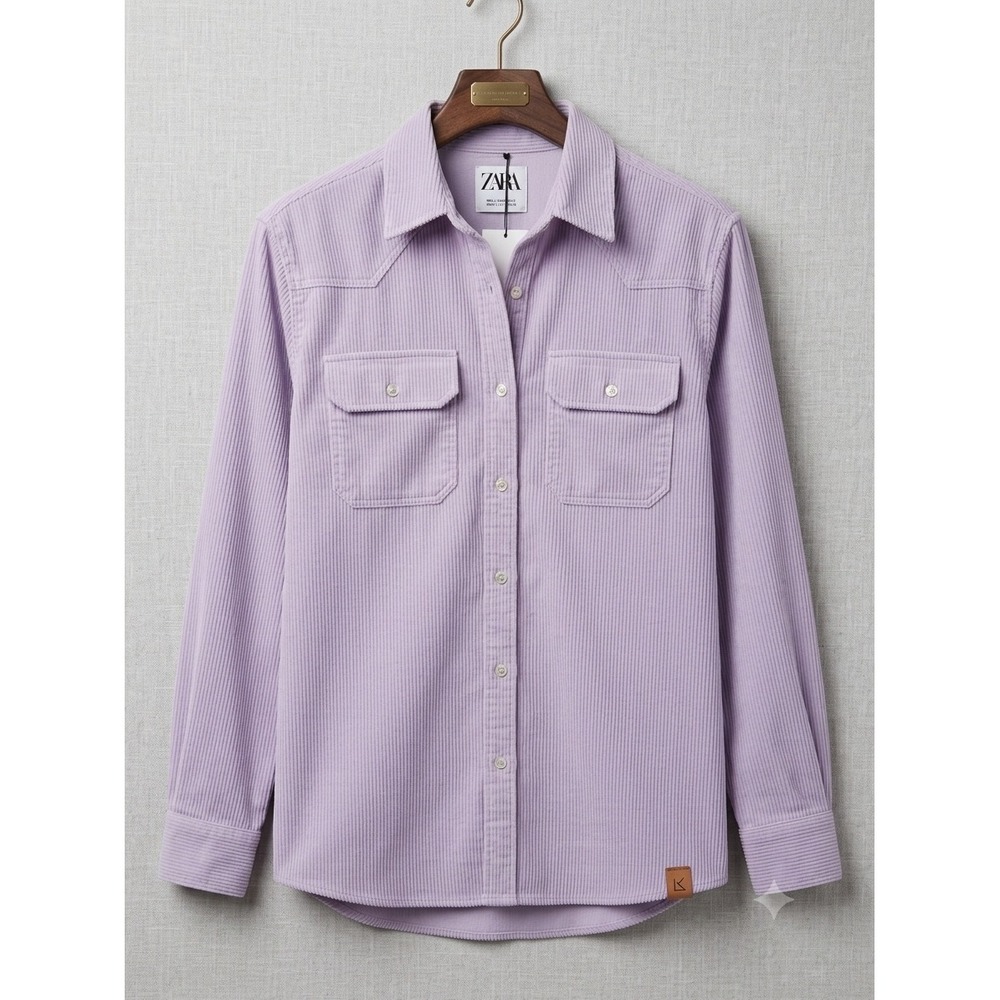 Zara Womens Lilac Purple Corduroy Button Down Shirt Jacket XL 33069006 NWT